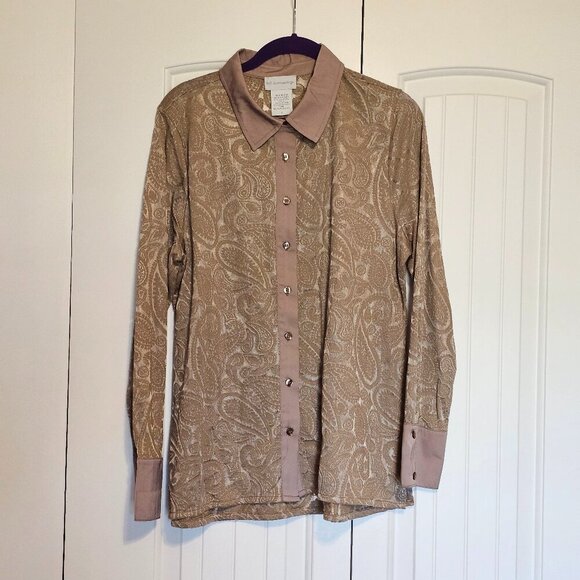 Women's SOFT SURROUNDINGS Paisley Blouse Tan Semi Sheer Style 27364 Size Large - Picture 1 of 8